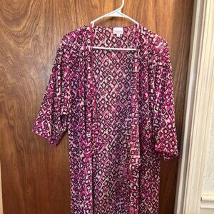 Pink Purple Geometric Kimono Robe – Lightweight Boho Open Front Cardigan Size M